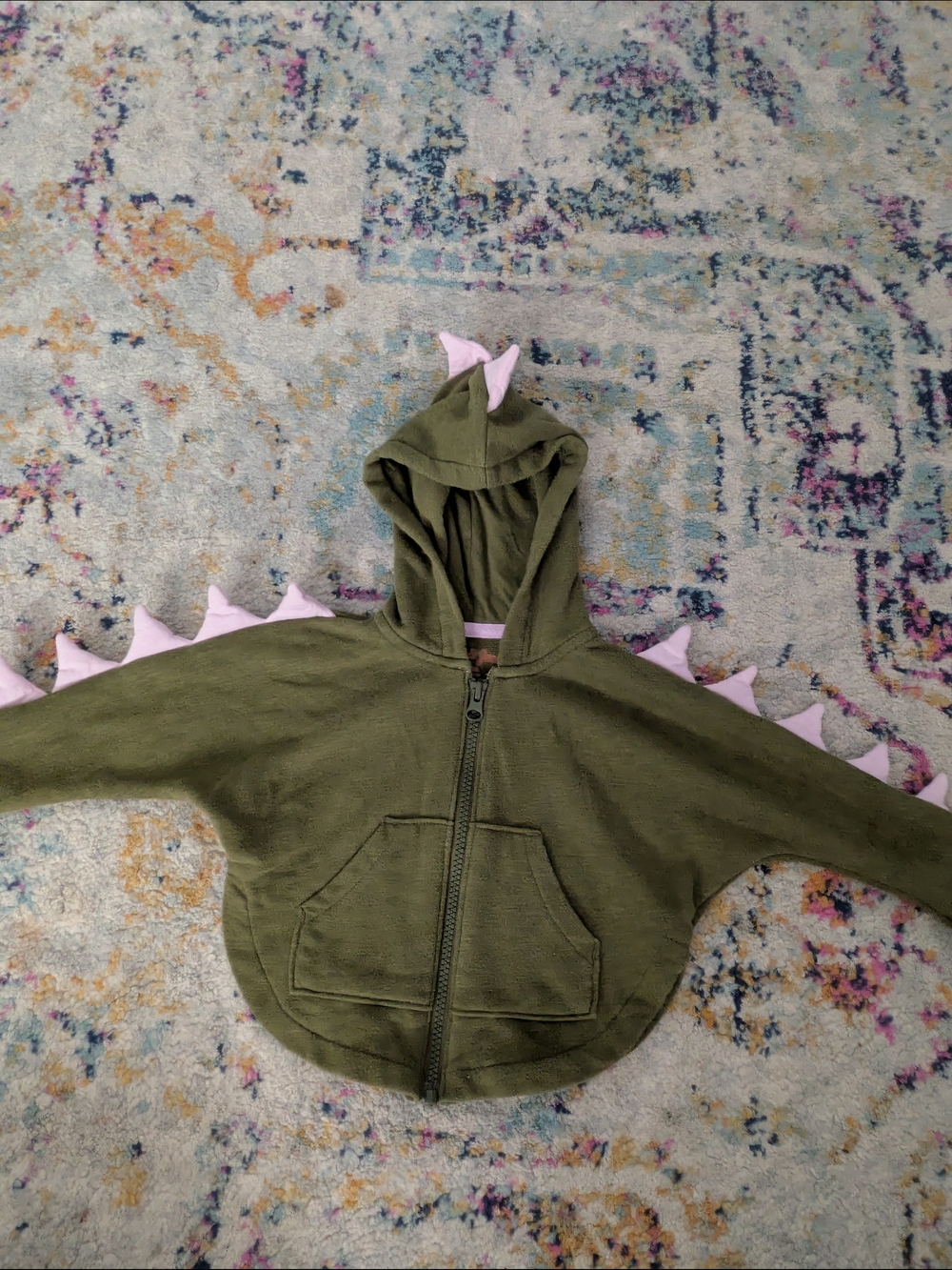 Cat & Jack Olive Green Hoodie with Pink Dino Spikes